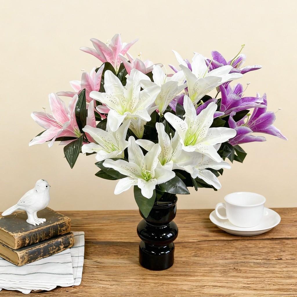 Bunga Lily Plastic Cabang 9 Bunga lili Palsu Artificial Dekorasi Pelaminan