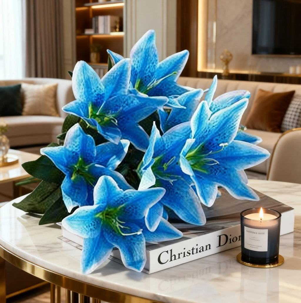Bunga Lily Plastic Cabang 9 Bunga lili Palsu Artificial Dekorasi Pelaminan Premium