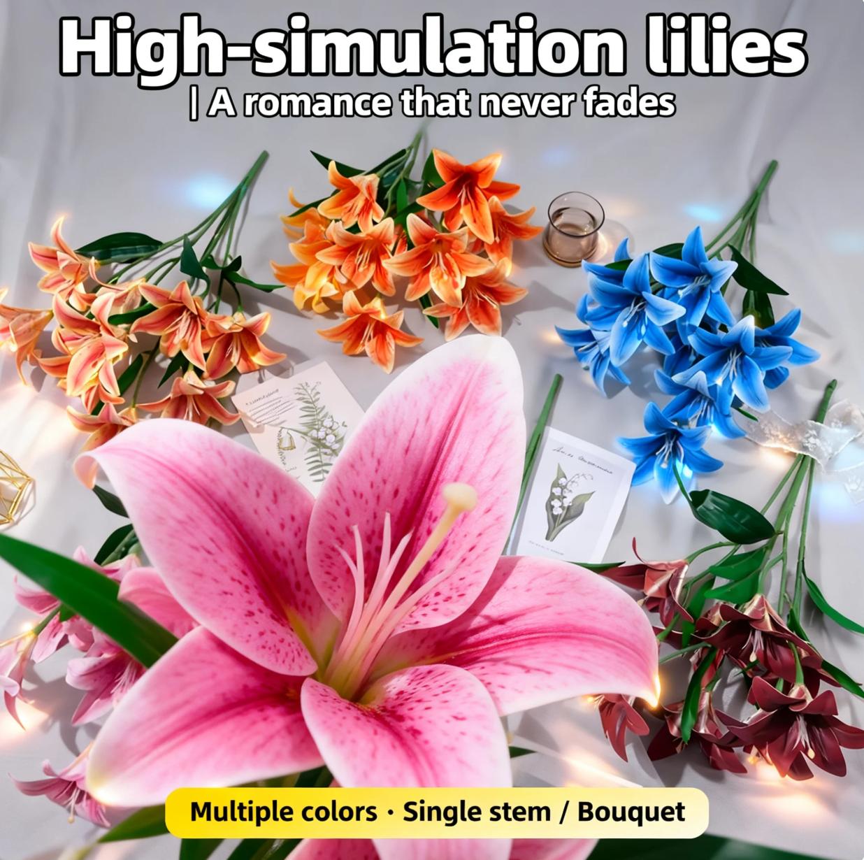 Bunga Lily Plastic Cabang 9 Bunga lili Palsu Artificial Dekorasi Pelaminan Premium