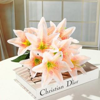Bunga Lily Plastic Cabang 9 Bunga lili Palsu Artificial Dekorasi Pelaminan Premium