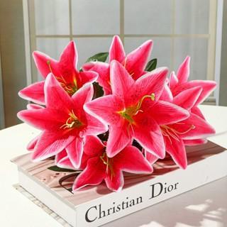 Bunga Lily Plastic Cabang 9 Bunga lili Palsu Artificial Dekorasi Pelaminan Premium