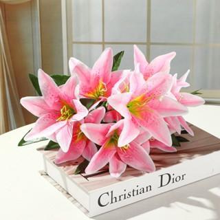 Bunga Lily Plastic Cabang 9 Bunga lili Palsu Artificial Dekorasi Pelaminan Premium