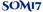 An orange stylized flower graphic above the blue text 'SOM17' on a plain white background. SOM17 Logo Text
