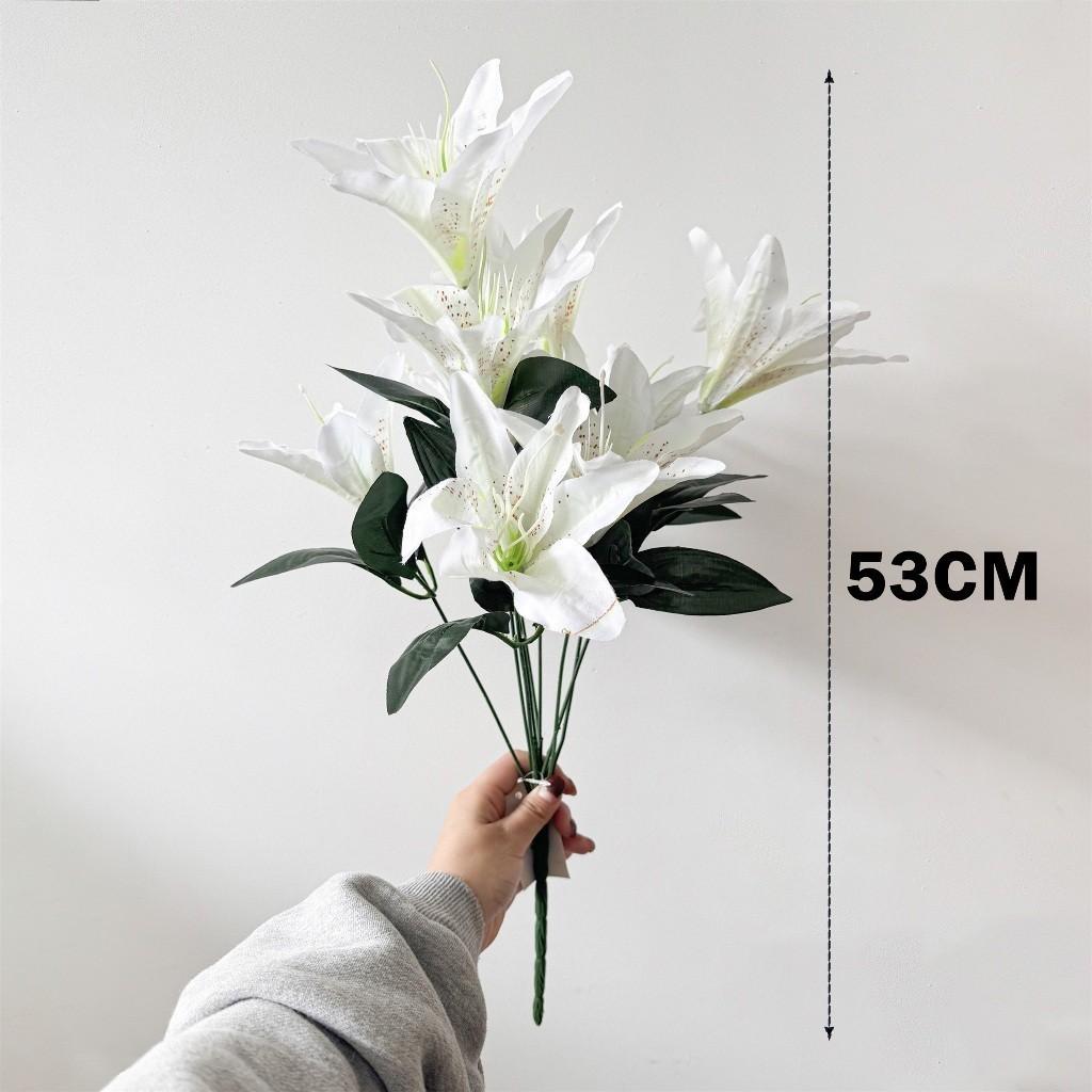 Bunga Lily Plastic Cabang 9 Bunga lili Palsu Artificial Dekorasi Pelaminan