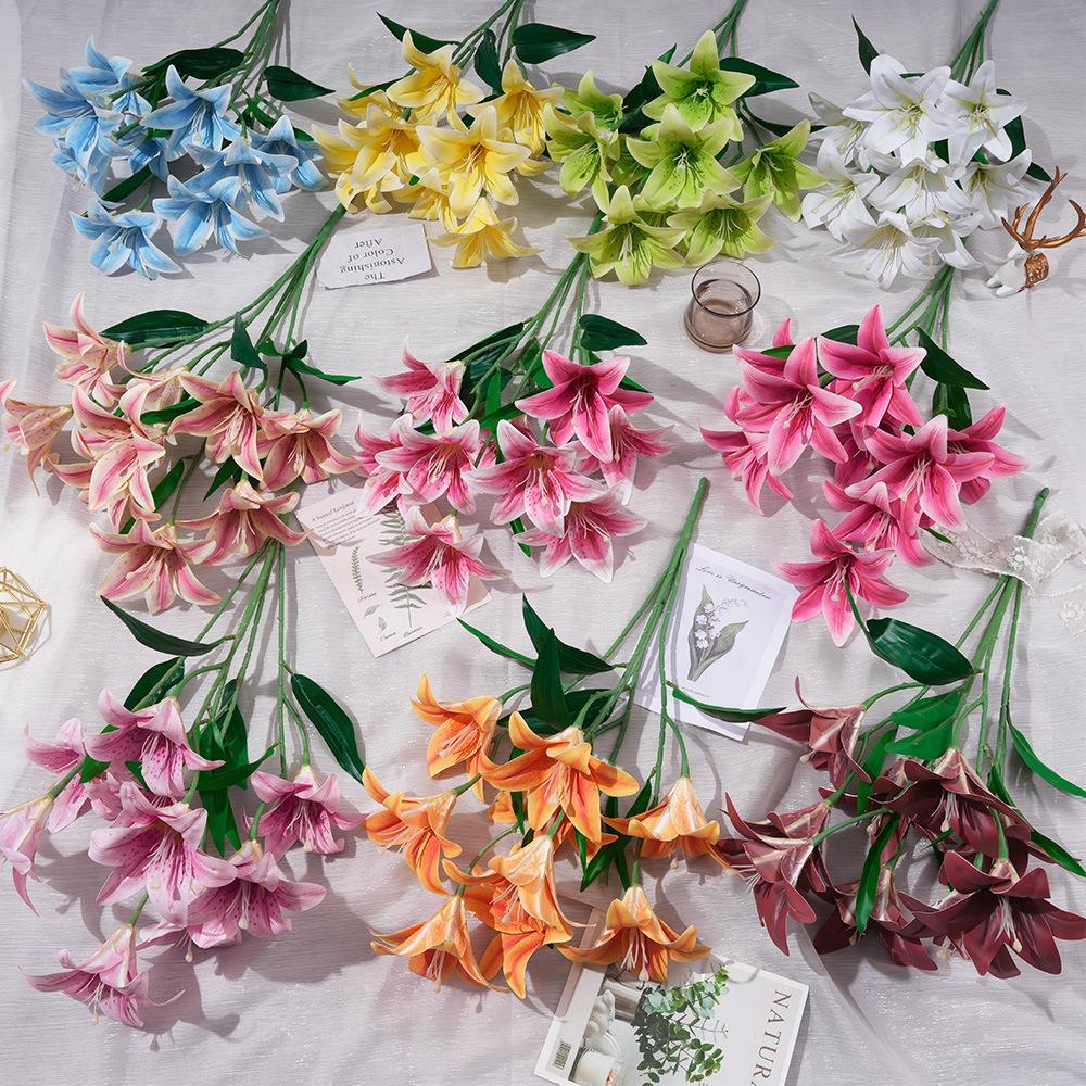 Bunga Lily Plastic Cabang 9 Bunga lili Palsu Artificial Dekorasi Pelaminan Premium