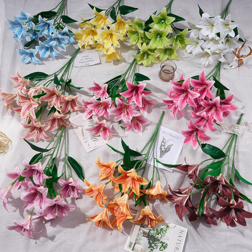 Bunga Lily Plastic Cabang 9 Bunga lili Palsu Artificial Dekorasi Pelaminan Premium