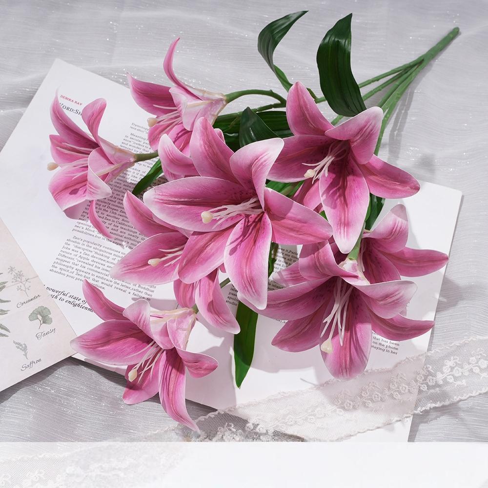 Bunga Lily Plastic Cabang 9 Bunga lili Palsu Artificial Dekorasi Pelaminan Premium