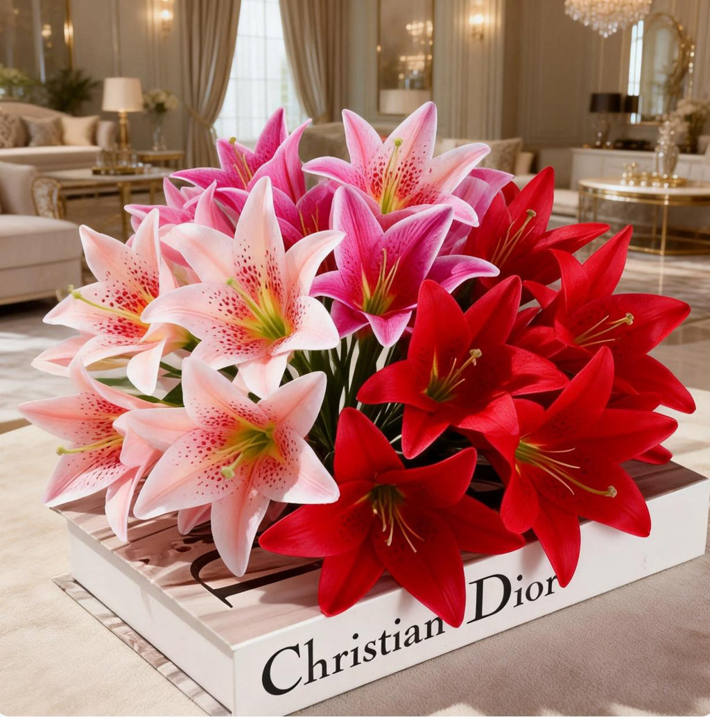 Bunga Lily Plastic Cabang 9 Bunga lili Palsu Artificial Dekorasi Pelaminan Premium