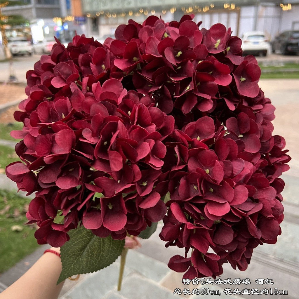 Hortensia tiruan 5 tangkai 270 kelopak, hias jalan acara, properti foto, bunga palsu dekorasi meja