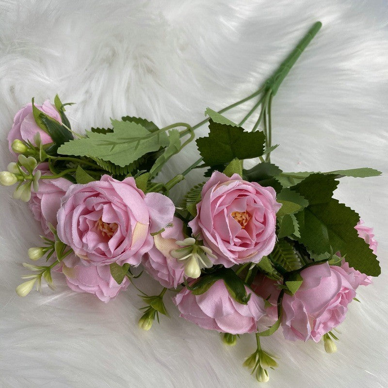 Bunga Palsu Peony 10 Kepala dengan Baby Breath, Hiasan Ruang Tamu Dekorasi Rumah