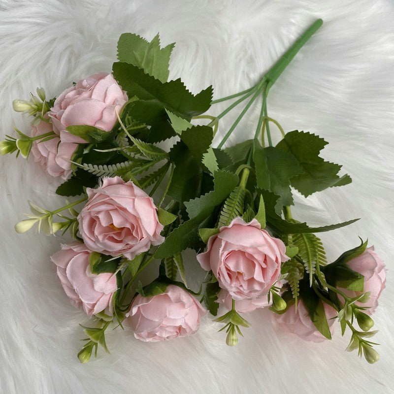 Bunga Palsu Peony 10 Kepala dengan Baby Breath, Hiasan Ruang Tamu Dekorasi Rumah