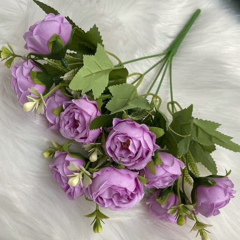 Bunga Palsu Peony 10 Kepala dengan Baby Breath, Hiasan Ruang Tamu Dekorasi Rumah