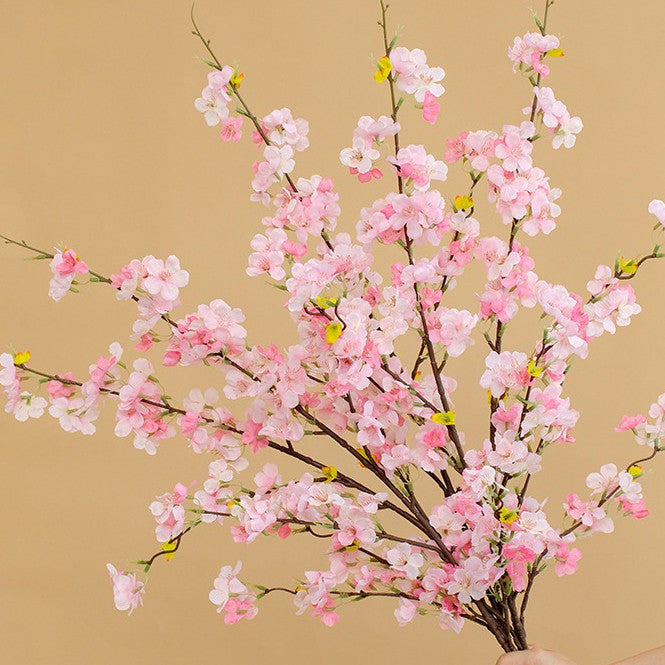 Bunga sakura palsu tunggal 4 cabang bahan plastik untuk hiasan living room dan pernikahan grosir