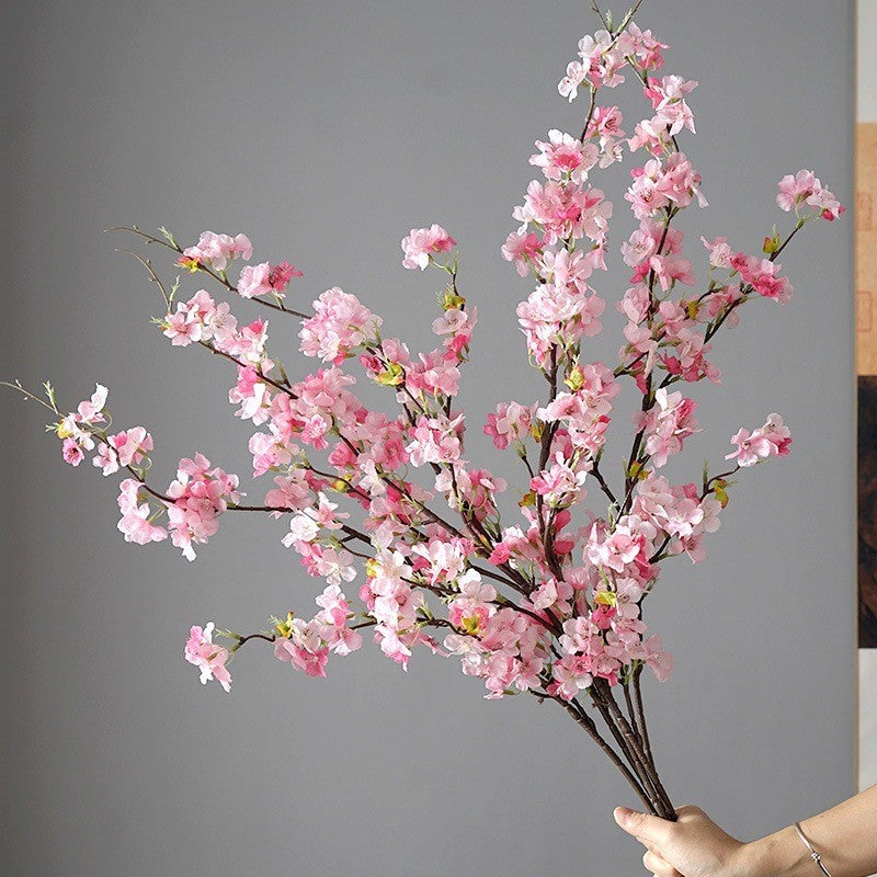 Bunga sakura palsu tunggal 4 cabang bahan plastik untuk hiasan living room dan pernikahan grosir