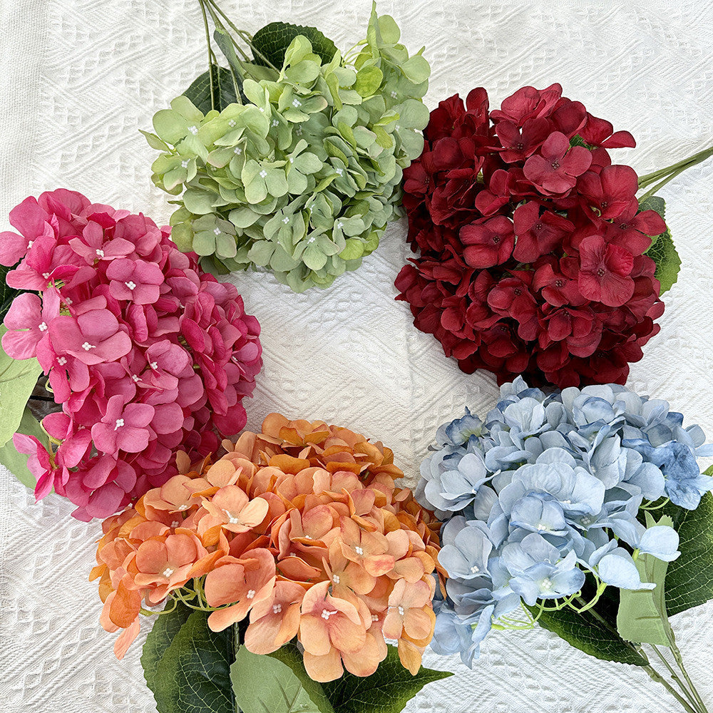Seri biru Bunga Hortensia Jumbo Artificial Hydrangea Bunga artificial dekorasi 5 cabang