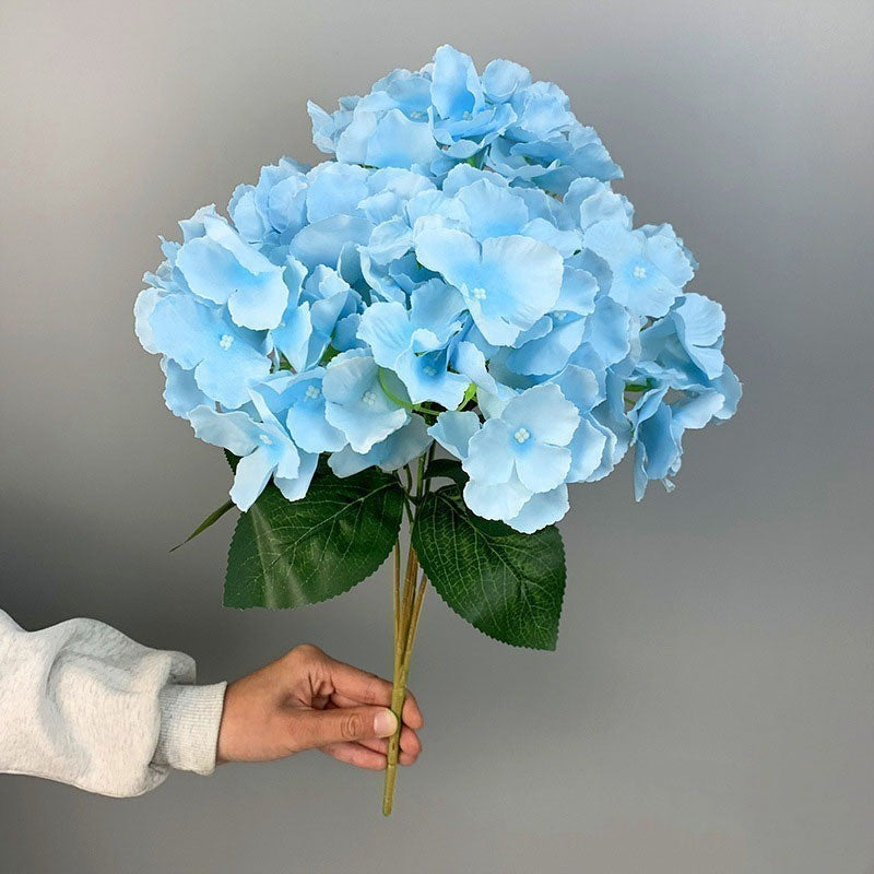 Seri biru Bunga Hortensia Jumbo Artificial Hydrangea Bunga artificial dekorasi 5 cabang