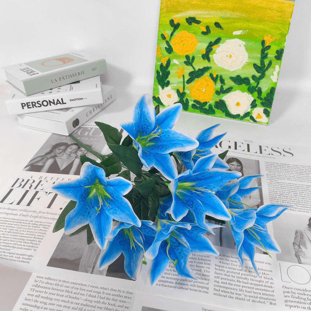 Bunga Lily Plastic Cabang 9 Bunga lili Palsu Artificial Dekorasi Pelaminan Premium