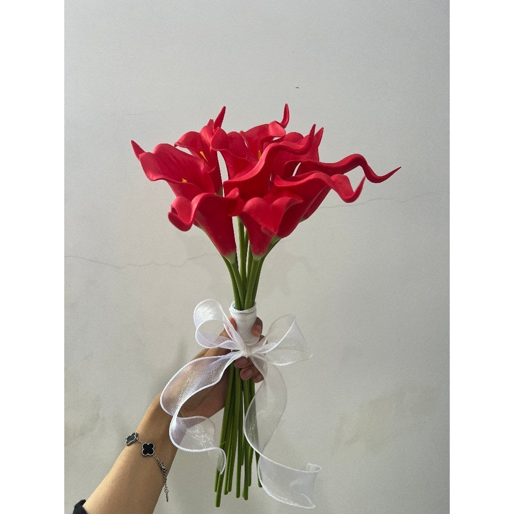 Buket Bunga Calla Lily PU Artifisial dengan Pita 10 Tangkai, Bunga Hias Cantik Berkualitas, Cocok untuk Hadiah & Dekorasi Rumah
