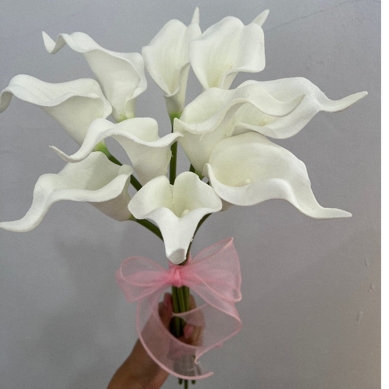 Buket Bunga Calla Lily PU Artifisial dengan Pita 10 Tangkai, Bunga Hias Cantik Berkualitas, Cocok untuk Hadiah & Dekorasi Rumah