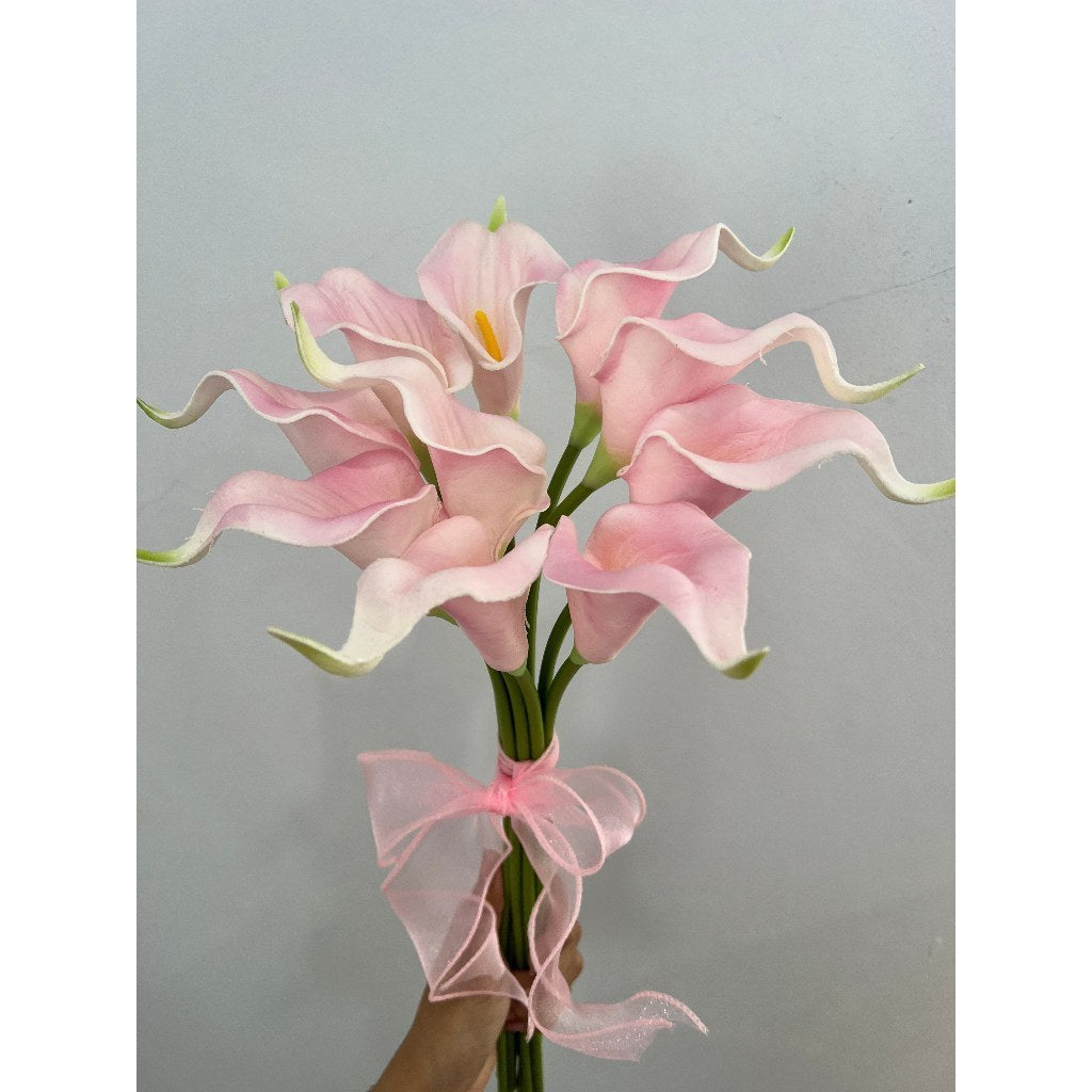 Buket Bunga Calla Lily PU Artifisial dengan Pita 10 Tangkai, Bunga Hias Cantik Berkualitas, Cocok untuk Hadiah & Dekorasi Rumah