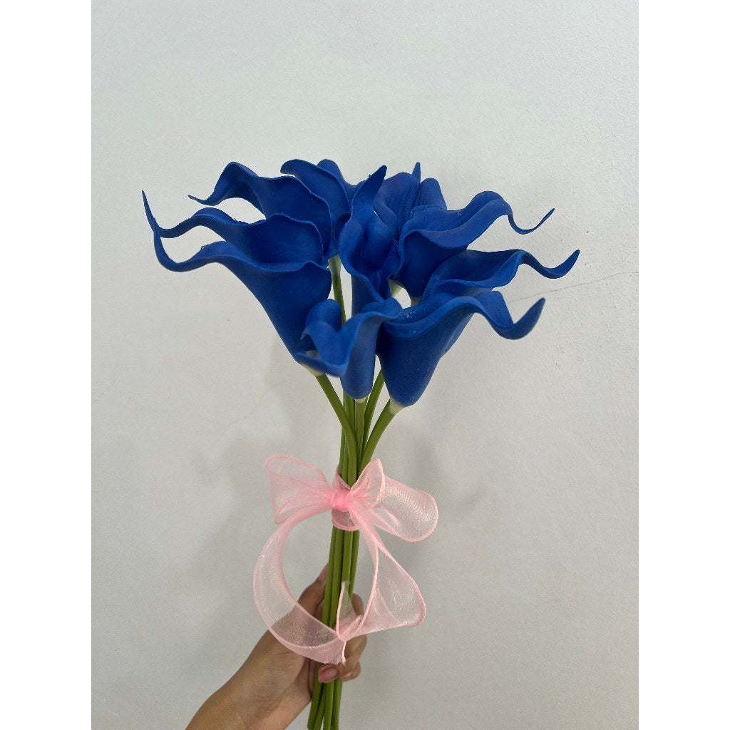 Buket Bunga Calla Lily PU Artifisial dengan Pita 10 Tangkai, Bunga Hias Cantik Berkualitas, Cocok untuk Hadiah & Dekorasi Rumah