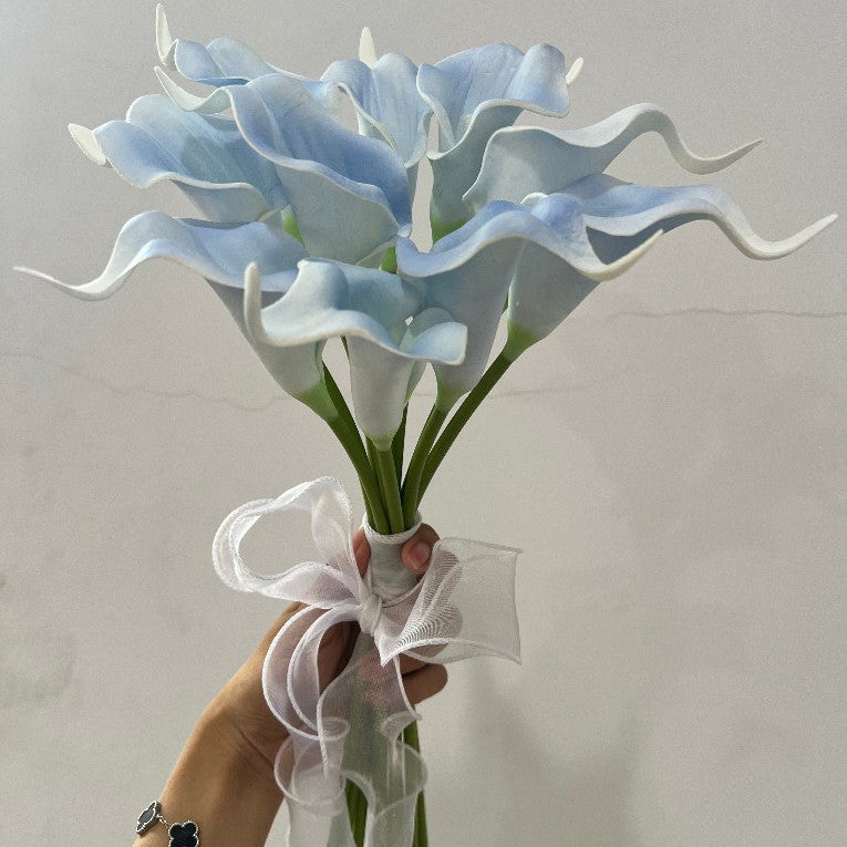 Buket Bunga Calla Lily PU Artifisial dengan Pita 10 Tangkai, Bunga Hias Cantik Berkualitas, Cocok untuk Hadiah & Dekorasi Rumah