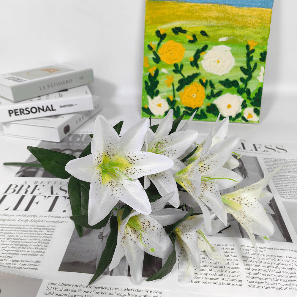 Bunga Lily Plastic Cabang 9 Bunga lili Palsu Artificial Dekorasi Pelaminan Premium