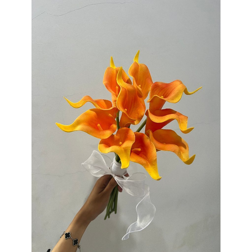 Buket Bunga Calla Lily PU Artifisial dengan Pita 10 Tangkai, Bunga Hias Cantik Berkualitas, Cocok untuk Hadiah & Dekorasi Rumah