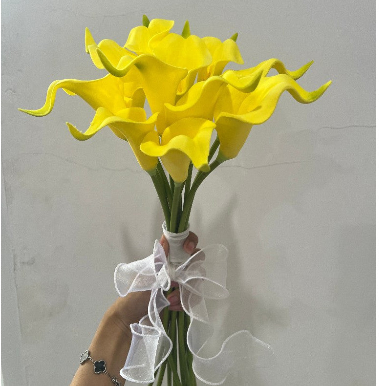 Buket Bunga Calla Lily PU Artifisial dengan Pita 10 Tangkai, Bunga Hias Cantik Berkualitas, Cocok untuk Hadiah & Dekorasi Rumah
