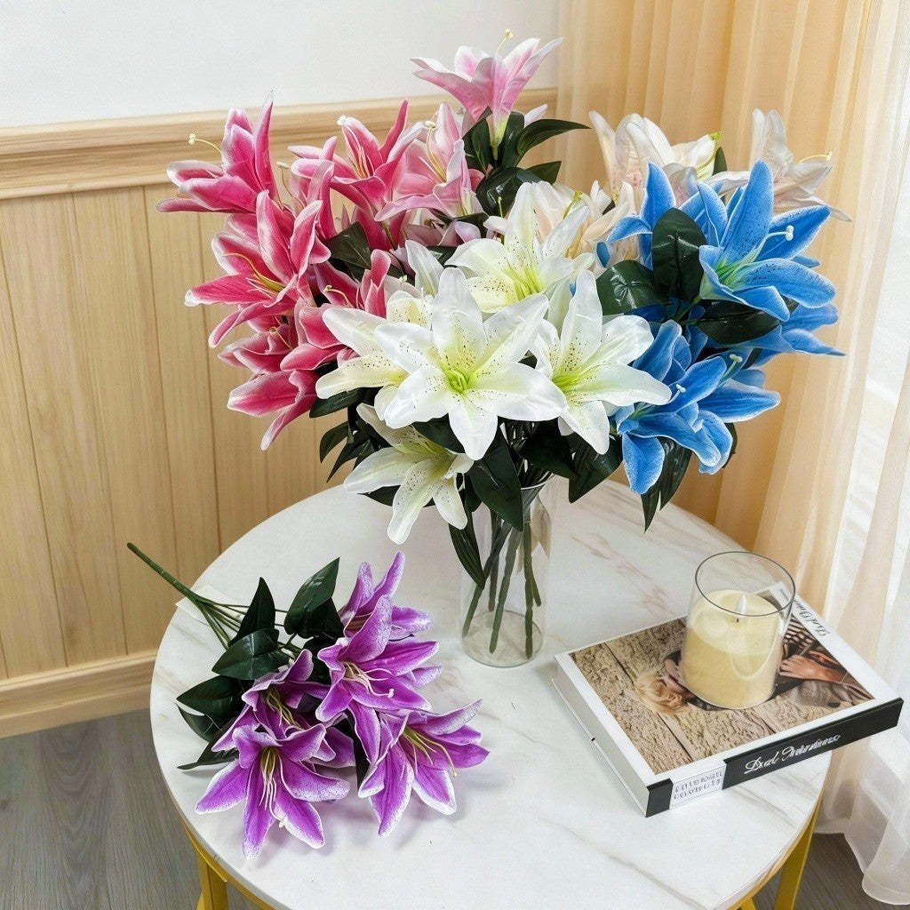 Bunga Lily Plastic Cabang 9 Bunga lili Palsu Artificial Dekorasi Pelaminan Premium