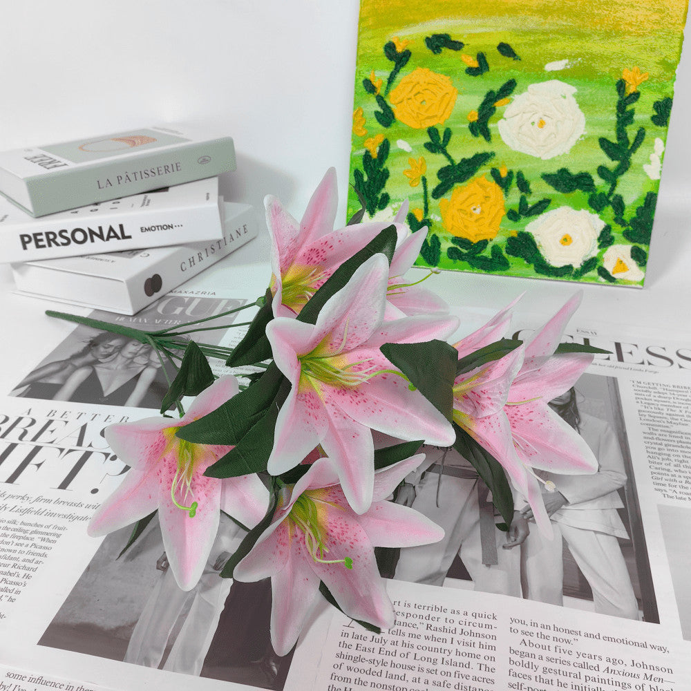 Bunga Lily Plastic Cabang 9 Bunga lili Palsu Artificial Dekorasi Pelaminan Premium