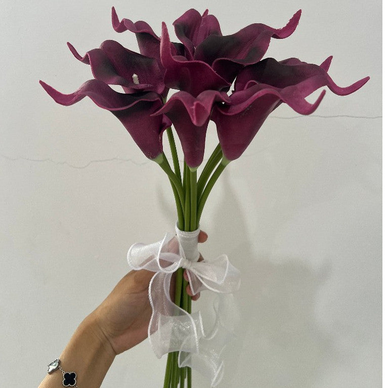 Buket Bunga Calla Lily PU Artifisial dengan Pita 10 Tangkai, Bunga Hias Cantik Berkualitas, Cocok untuk Hadiah & Dekorasi Rumah