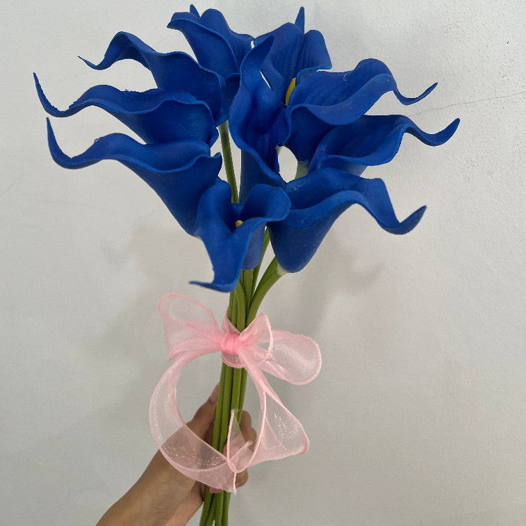 Buket Bunga Calla Lily PU Artifisial dengan Pita 10 Tangkai, Bunga Hias Cantik Berkualitas, Cocok untuk Hadiah & Dekorasi Rumah