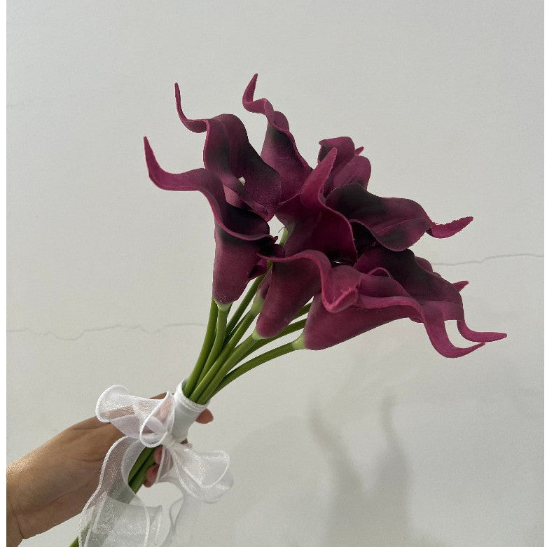 Buket Bunga Calla Lily PU Artifisial dengan Pita 10 Tangkai, Bunga Hias Cantik Berkualitas, Cocok untuk Hadiah & Dekorasi Rumah