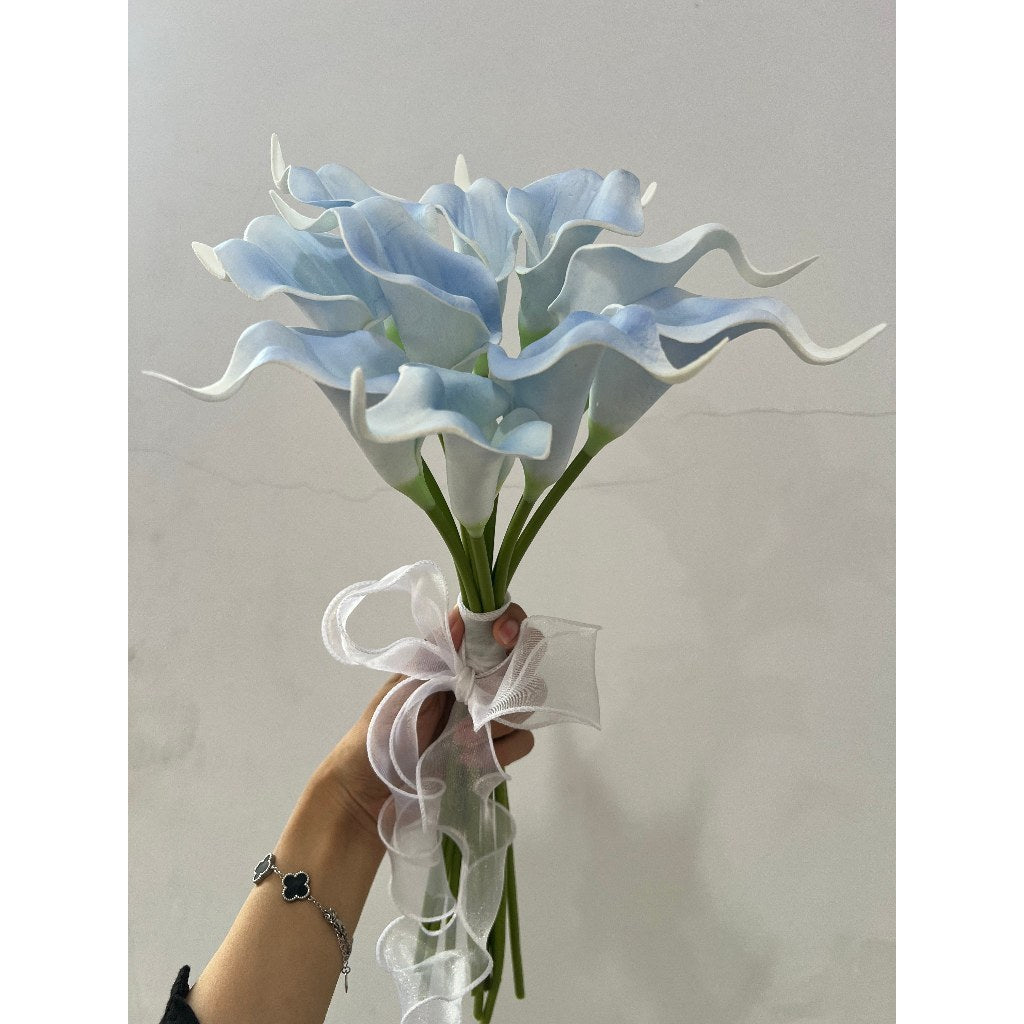 Buket Bunga Calla Lily PU Artifisial dengan Pita 10 Tangkai, Bunga Hias Cantik Berkualitas, Cocok untuk Hadiah & Dekorasi Rumah