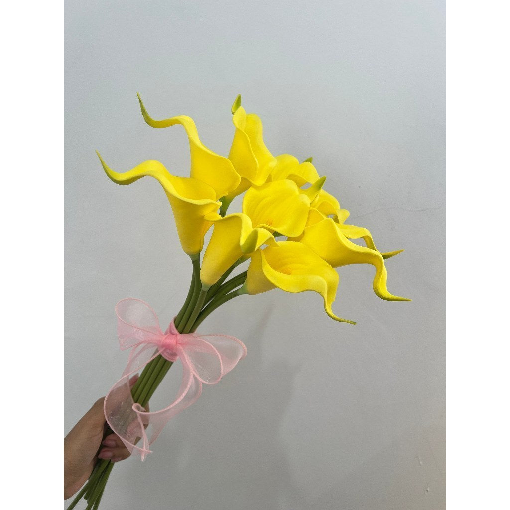 Buket Bunga Calla Lily PU Artifisial dengan Pita 10 Tangkai, Bunga Hias Cantik Berkualitas, Cocok untuk Hadiah & Dekorasi Rumah